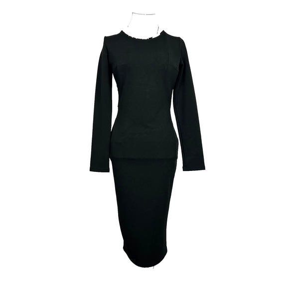 a'gaci Dresses & Skirts - AGACI Dress Womens M Black Long Sleeve Cutout Knee Length Rhinestone Back Belt